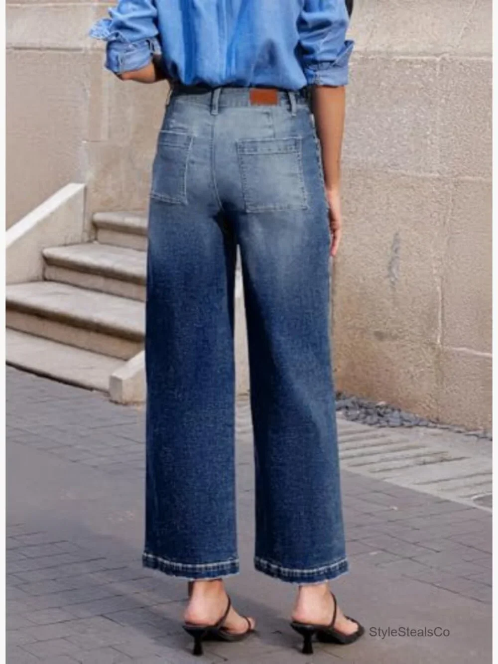 High Waisted Wide Leg Jeans Stretchy Straight Fit Ankle Length Denim Pants - Picture 3 of 7